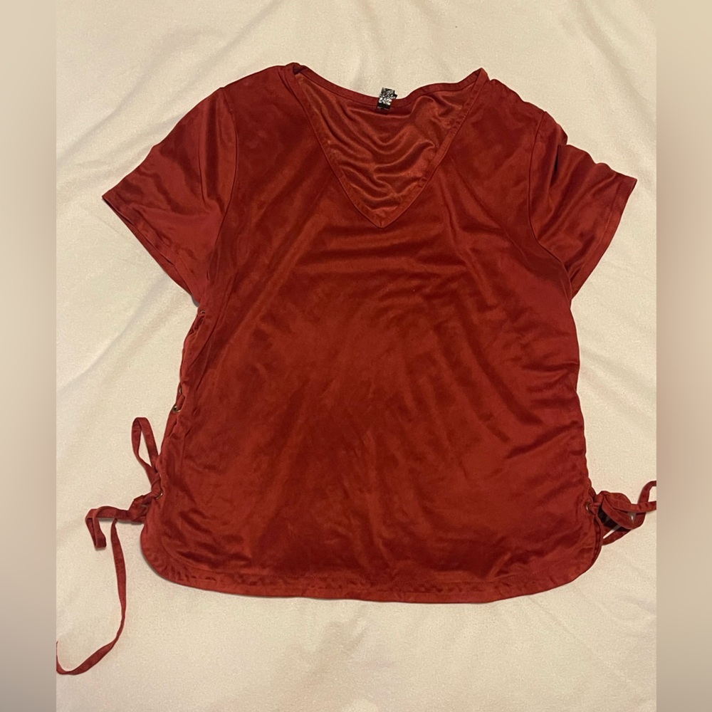 Western velvet feel burnt orange top